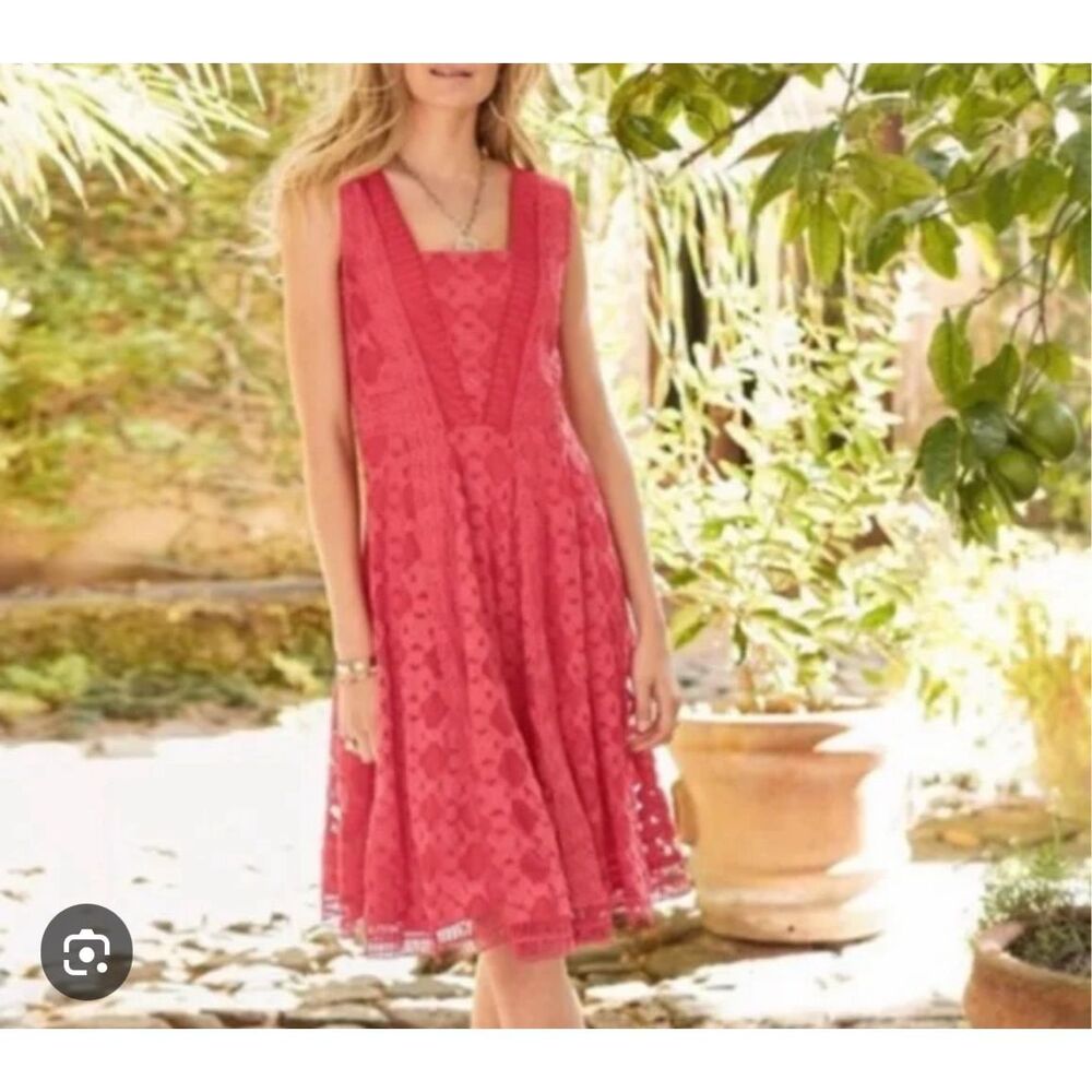 Sundance Coral Lace Square-Neck Mini Dress